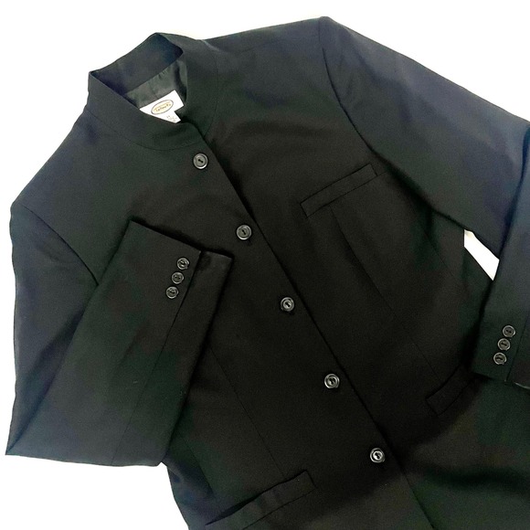VTG 90s Talbots Black Mandarin Collar Blazer Jacket Silk Blend Size 14 Timeless - Picture 1 of 9